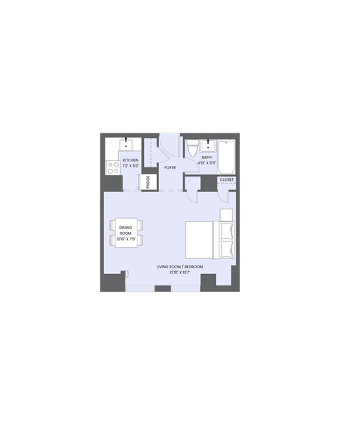 A floor plan of a house with a kitchen, living room, dining room, and bathroom.